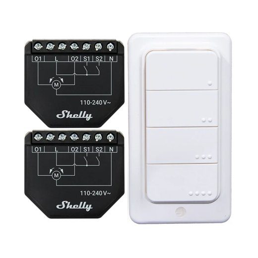2 vnt. WiFi žaliuzių/uždangų valdiklių rinkinys Shelly Shutter + BLU RC Button 4